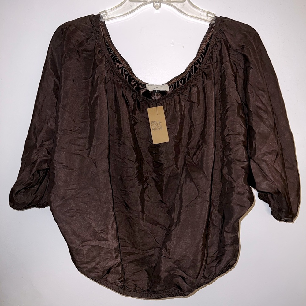 Bill Hallman Off The Shoulder Brown Top Size Small NWT